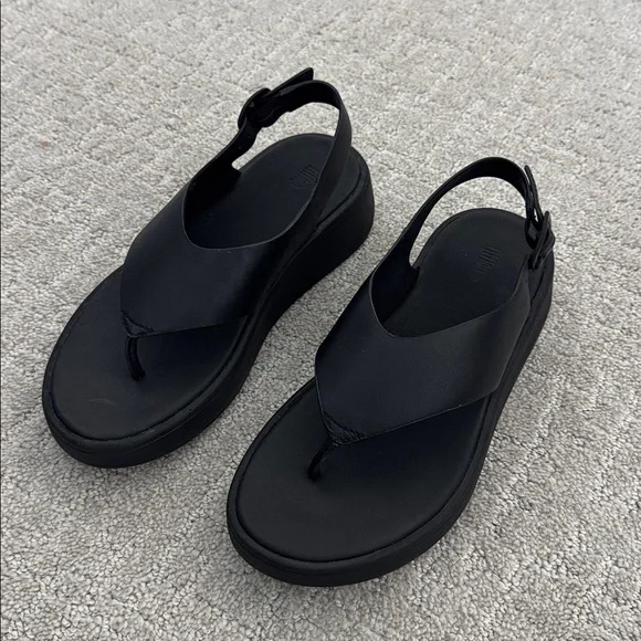 EUC Fitflop F-Mode Leather Flatform Toe-Post back strap Sandals black platform - Picture 2 of 10
